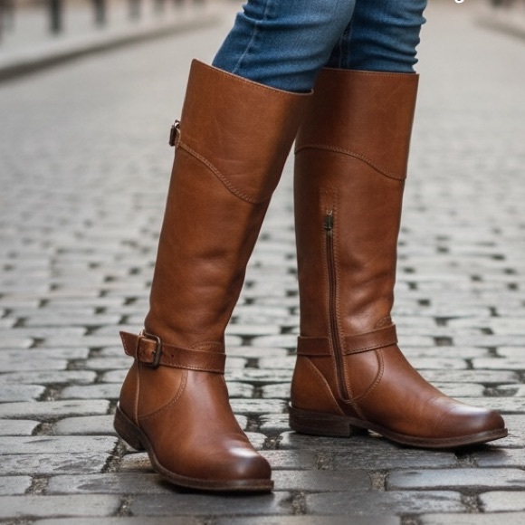 Frye Shoes - Frye Phillip Riding Knee High Cognac Real Leather Tall Buckle Vintage Low Boots